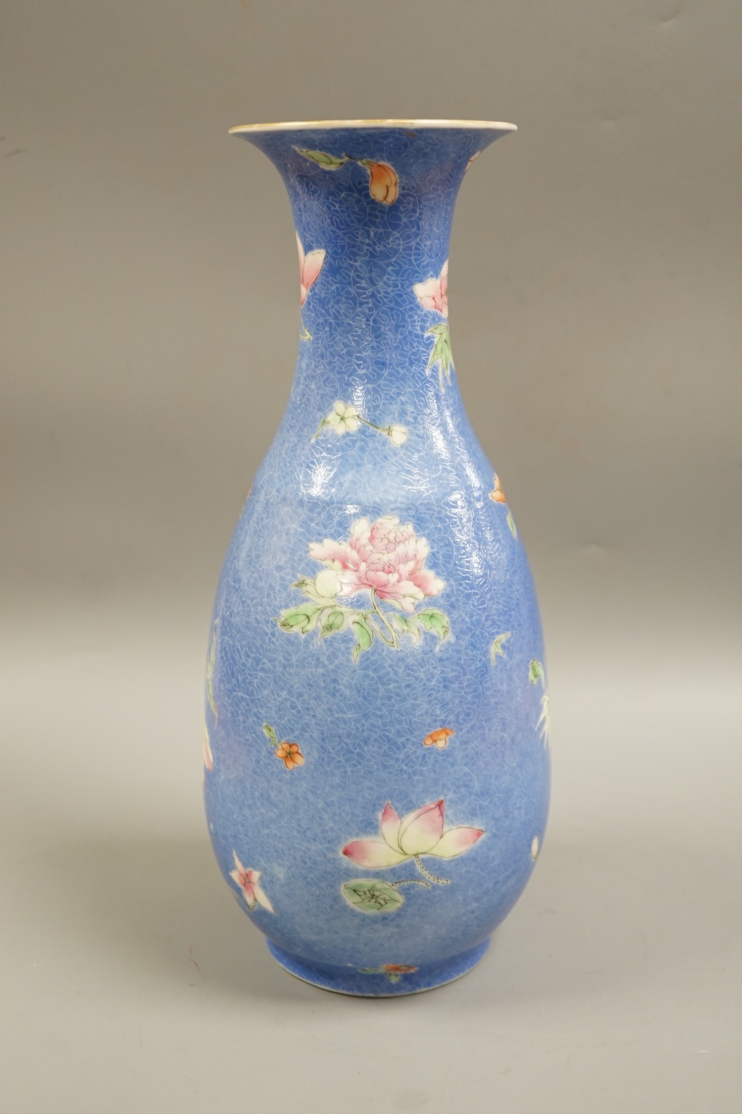 A Chinese sgraffito enamelled porcelain four flowers vase, Qianlong seal mark but Republic period, 35.5cm